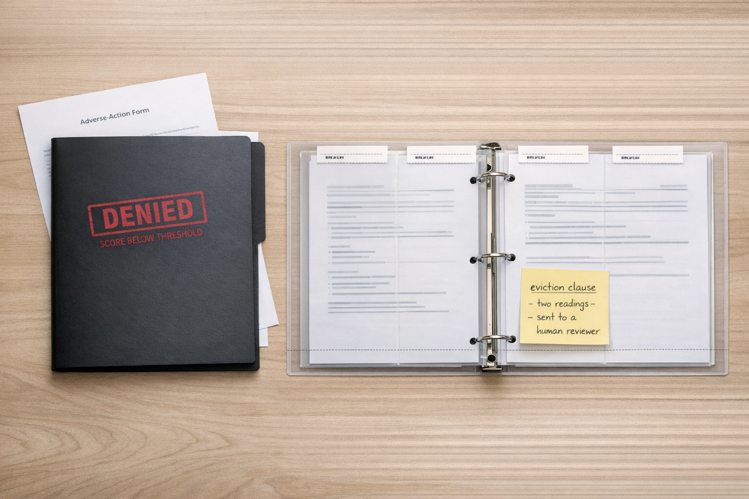 One disputed AI decision, wrapped end to end: a tenant-screening denial becomes a record any stranger can open